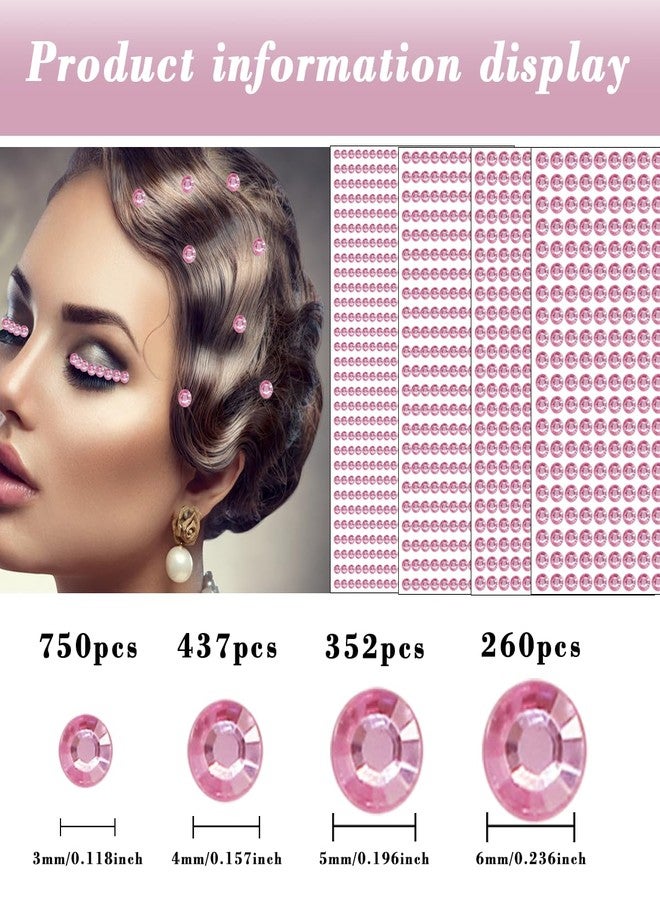 Jacnkb 1799 Pcs 4 Sheets Rhinestone Stickers 3/4/5/6 mm Self Adhesive Rhinestones Gems for Face Eyes Makeup Hair Body (pink-3/4/5/6mm) - Image 2